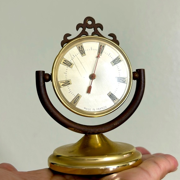 🖤Vtg FRANCE Round Pedestal Desk Table Top Thermometer